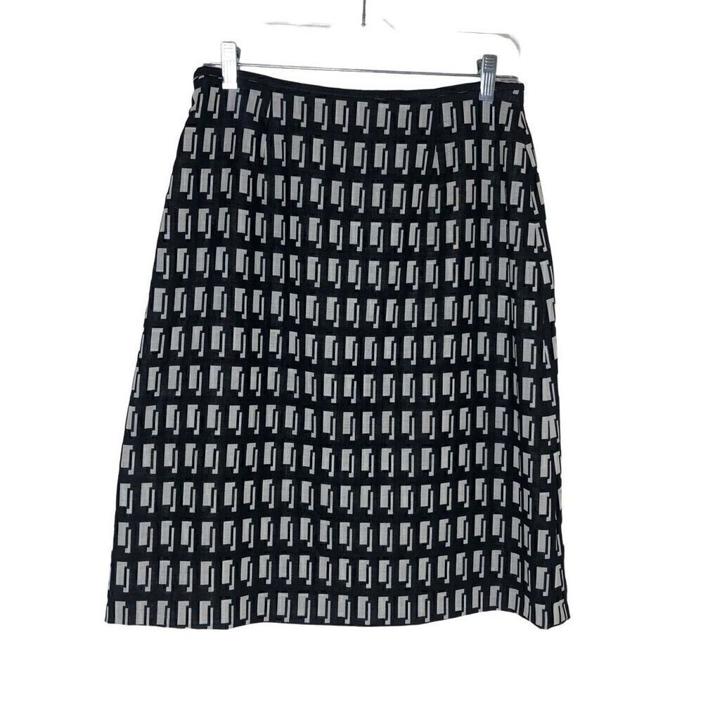 Laurel Light Gray and Black Wool Geometric Design Straight Skirt